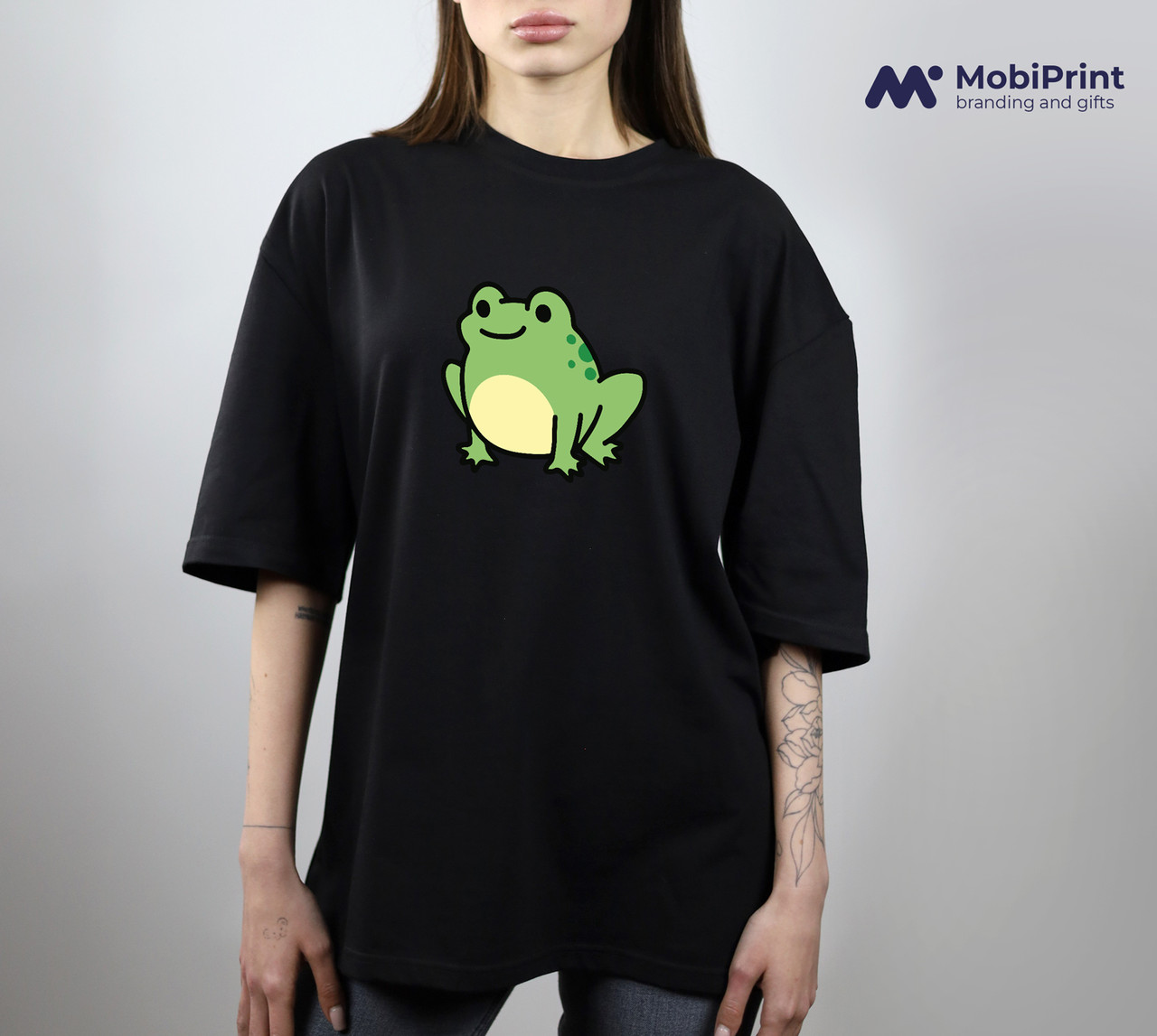 Футболка унісекс оверсайз з принтом Жабеня чорна