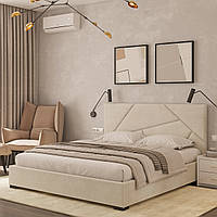 Сучасне стильне двоспальне бежеве ліжко з м'яким узголів'ям велюр 160х200 у спальню Ізі Шик-Галичина