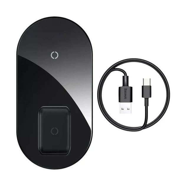 Безпровідна зарядка Qi BASEUS Simple 2in1 Wireless Charger Pro Edition 15W Black (WXJK-CA02)