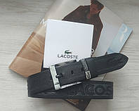 Мужской кожаный ремень для джинсов Lacoste черно-серый