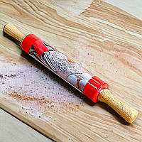 Силиконовая скалка для раскатки теста, длина 45 см (основа 25 см) с деревянной ручкой красный