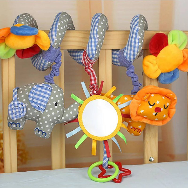 Розвиваюча іграшка спіраль Bimbo С51213 Левеня і слоник із дзеркальним дзвіночком, фото 1