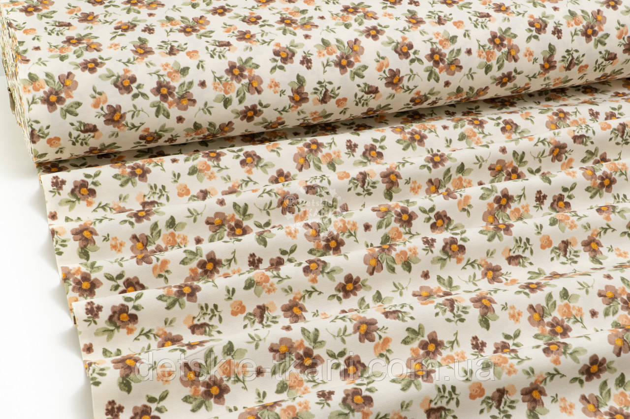 Тканина Duck "Коричневі та персикові маленькі квіточки", фото 1