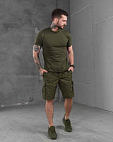 Летний комплект military футболка олива и шорты хаки милитари