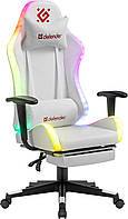 Игровое кресло Defender Watcher полиуритановое с RGB подсветкой и подножкой (Белый)