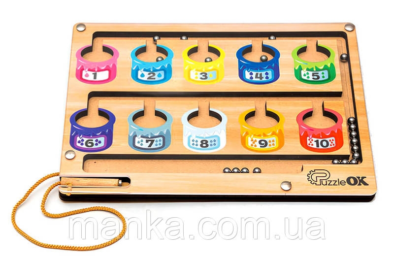 Дерев'яна Логічна гра лабіринт магнітний з паличкою "Монтессорі Фарби" Puzz-30966 PuzzleOk, фото 1