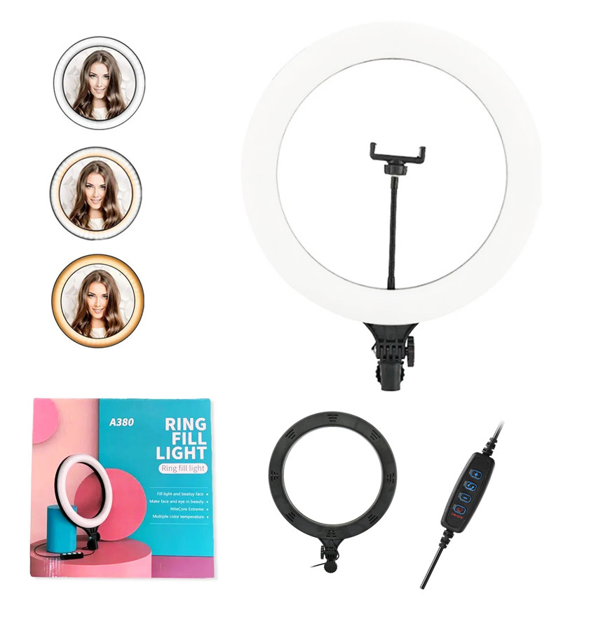 Кільцева світлодіодна лампа Ring Fill Light 39 см LED селфі лампа для фото відео блогерів візажистів А380, фото 1