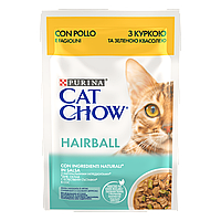 Влажный корм Cat Chow Hairball для уменьшения образования шариков шерсти у кошек с курицей и фасолью, 85 г