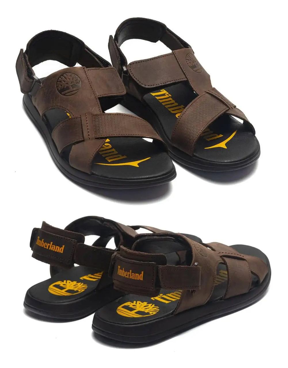 Чоловічі літні шкіряні сандалії Timb Brown, чоловічі сандалі босоніжки, шльопанці коричневі, Чоловіче взуття, фото 1
