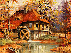 Діамантова вишивка. Картина на підрамнику "Листопад в лісі", 40х50 см, квадратні стрази