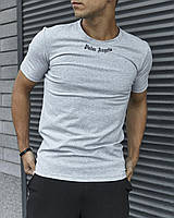 Серая футболка Palm Angels спортивная мужская качественная , Футболка Палм Ангелc серого цвета классичес wear