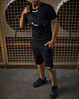 Летний черный костюм Palm Angels мужской 3в1 шорты и футболка, Черный спорт комплект Палм Ангелс лето +б trek