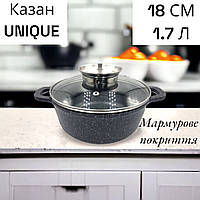 Казан чёрный со крышкой UNIQUE UN-5272 (18см и 1.7 л)