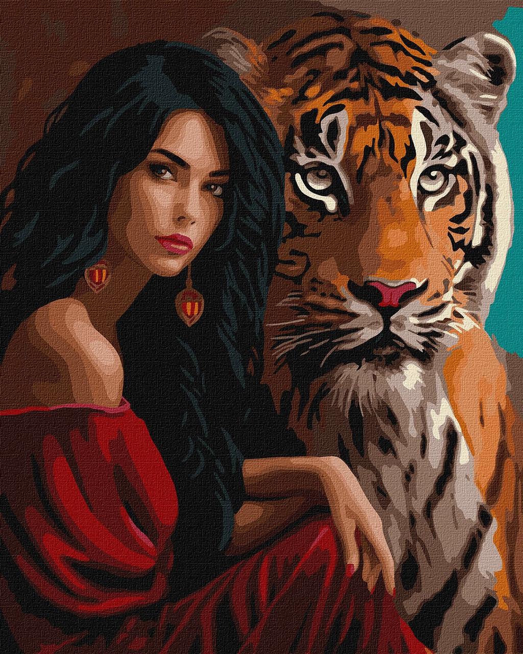 Картина за номерами Дівчина з тигром 40*50 см Ідейка KHO 8318