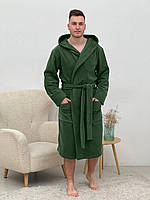 Чоловічий флісовий халат з капюшоном, хакі(зелений)