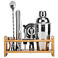 Подарунковий набір з 11 аксесуарів для приготування коктейлів "Коктейльна гармата" на бамбуковій підставці, фото 2