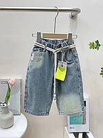Бриджи джинсовые пояс-шнурок подросток для мальчика 7-12 лет, цвет синий