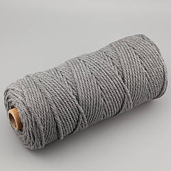 Канат для макраме мотузка бавовняна 3 мм +-100 м Сірий