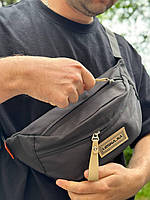 Вместительная сумка-бананка через плечо на 2 отделения чёрная/бежевая/коричневая 36х17х10