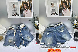 Шорти джинсові на гумці декор РВАНА для дівчинки розмір 31-35, колір синій