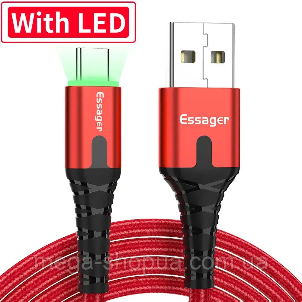 Кабель для швидкого заряджання телефона смартфона USB — Type-C QC3.0 LED 1 м Зарядний дріт шнур ЮСБ на Тайп C X2R