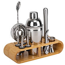 Подарунковий набір з 11 аксесуарів для приготування коктейлів "Майстерність бармена" на бамбуковій підставці
