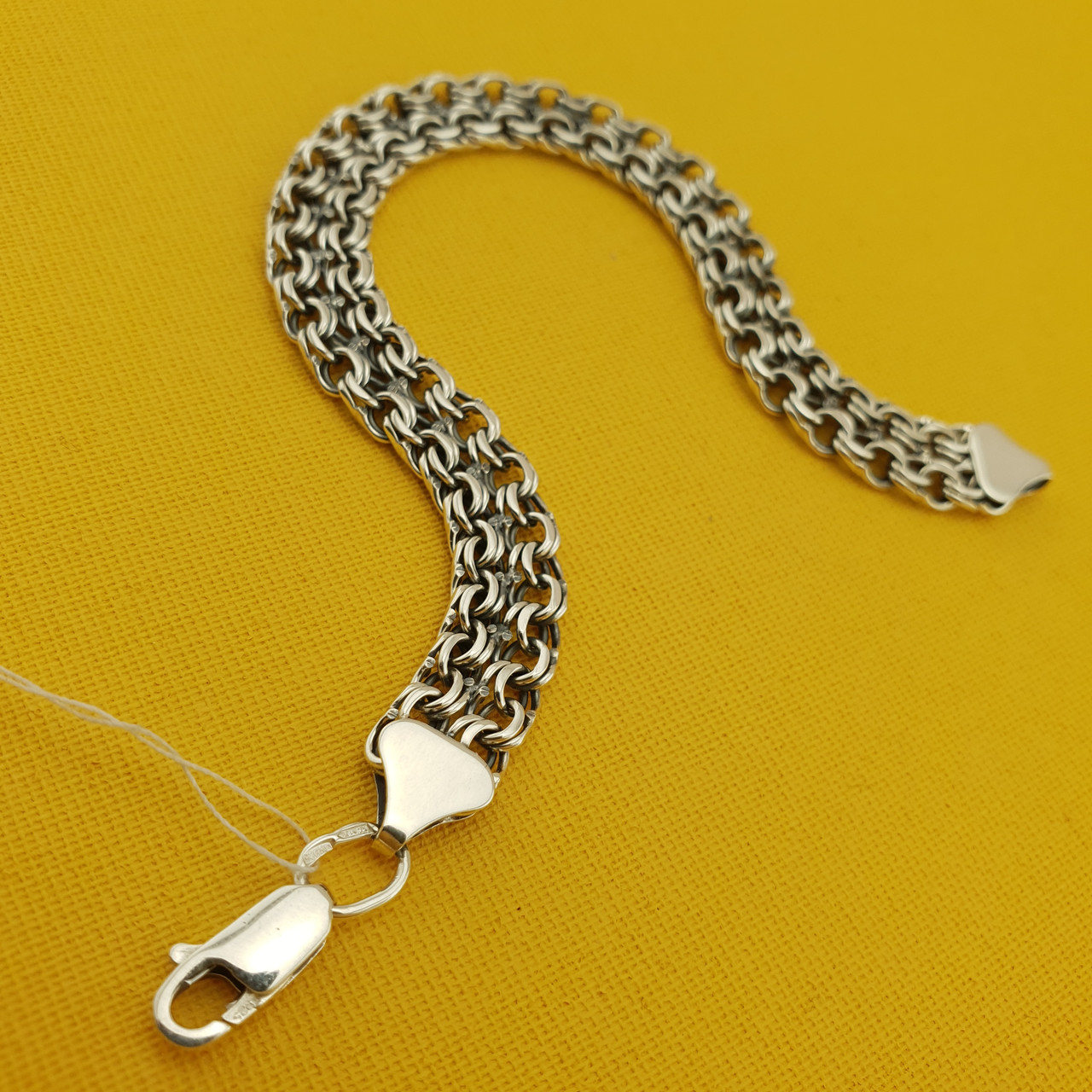 Чоловічий срібний браслет подвійний бісмарк широкий. Браслет на руку срібло 925. Ширина 9 мм. Довжина 23,5 см, фото 1