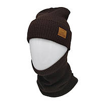 Вязаная шапка с Buff снуд КАНТА унисекс размер 50-60 коричневый (OC-919) js