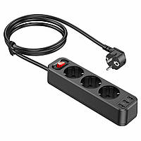 Мережевий подовжувач HOCO NS2 3-position extension cord socket(including 3*USB output) Black inc tal