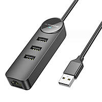Адаптер Borofone DH6 Erudite 4-in-1 100 Mbps Ethernet Adapter(USB to USB2.0*3+RJ45)(L=0.2M) Black inc