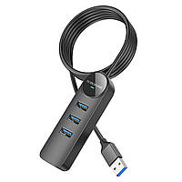 Адаптер Borofone DH6 Erudite 4-in-1 Gigabit Ethernet Adapter(USB to USB3.0*3+RJ45)(L=1.2M) Black inc tal