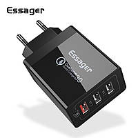 Мережевий зарядний пристрій Essager Fangbo QC3.0 3U (QC+Dual 2.4A) Charging Head black (ECTQC3-FBB01 inc tal