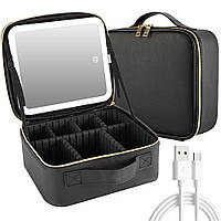 Косметичка з LED дзеркалом (26х23х11см) Чорна / Органайзер для косметики / Дорожня косметичка сумочка