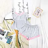 Жіноча піжама із щільного атласу в сірому кольорі на тонких бретельках, фото 9