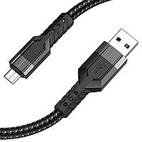 Кабель HOCO U110 USB to Micro 2.4A, 1.2m, nylon, aluminum connectors, Black tal