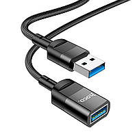 Кабель HOCO U107 USB male to USB female USB3.0 3A, 1.2m, nylon, aluminum connectors, Black tal