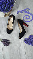 Женские туфли Paoletti замшевые на каблуке с открытым носком черные Размер 39