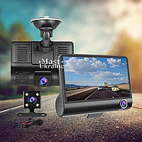 Автомобільний реєстратор 4” 1080P FHD (3 об'єктиви, камера заднього огляду, огляд) VID-1080