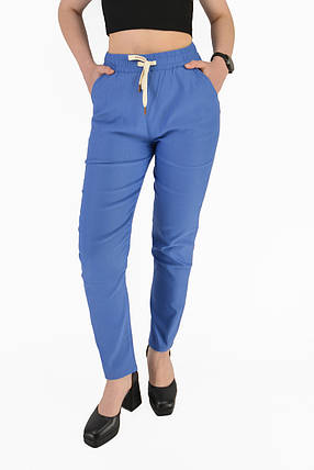 Штани жіночі яскраві літні у великих розмірах Штани стрейч Dasire бавовна Блакитний колір L-XL, фото 1