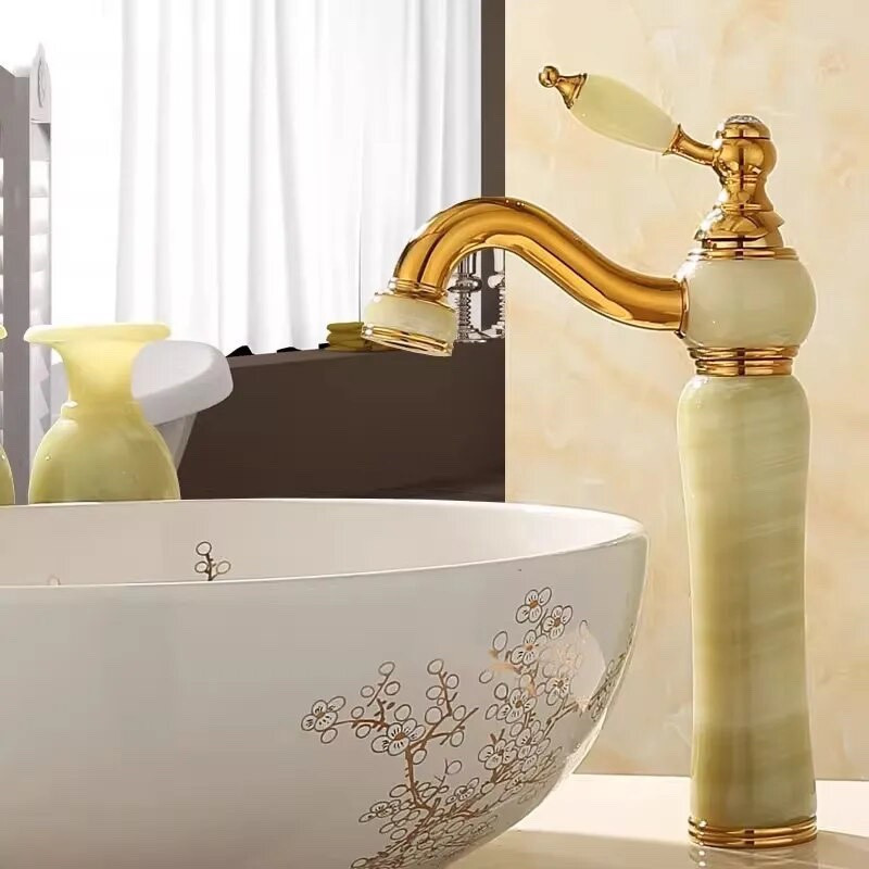Золотий змішувач для умивальника FUTURA NATURE-3 GOLD Високий