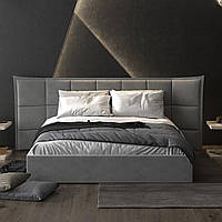 Стильне двоспальне м'яке сіре ліжко велюр з широким узголів'ям 160х200 у спальню Рікардо Шик-Галичина