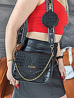 Женская стильная черная сумка кросс боди Guess рептилия 2 в 1, брендовые женские сумки
