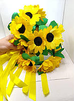 Віночок обруч український на голову з квітами соняшника з стрічками