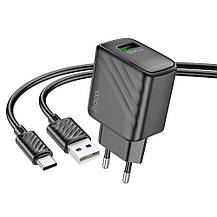 SM  SM Сетевое Зарядное Устройство Hoco CS21A 1USB QC 18W+USB to Type-C Цвет Черный, фото 3