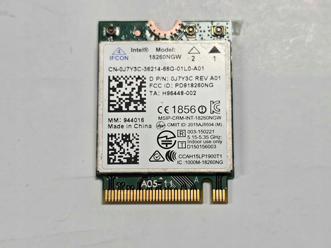 Wi-fi модуль для Dell M.2 Intel Wireless AC 18260NGW (0J7Y3C) 802.11 b,g,n,ac 867Mbps 2.4GHz/5GHz