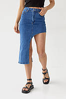 Джинсовая юбка с асимметрией - джинс цвет, 34р (есть размеры) js