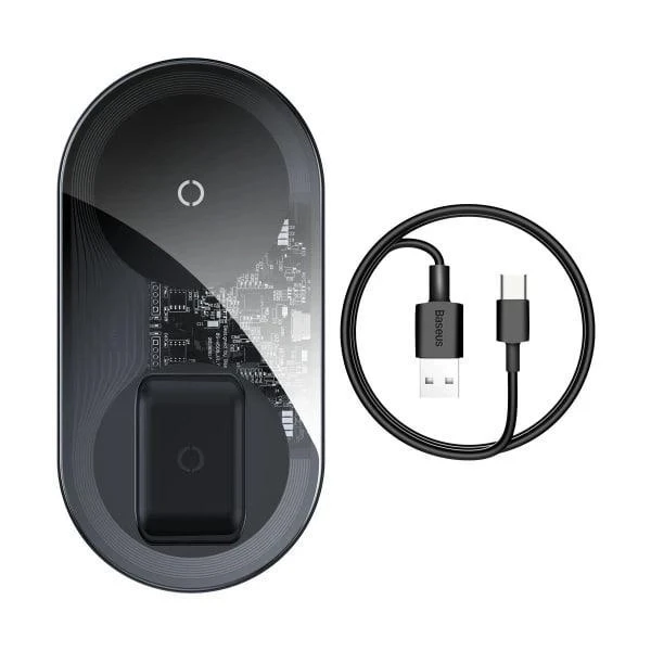 Бездротовий зарядний пристрій Baseus Simple 2in1 For Phone + Pods Pro Wireless Charger с технологією Qi 18W (WXJK-A01) Transparent