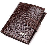 Шикарный мужской бумажник из натуральной кожи с тиснением под крокодила CANPELLINI 21729 Коричневый js