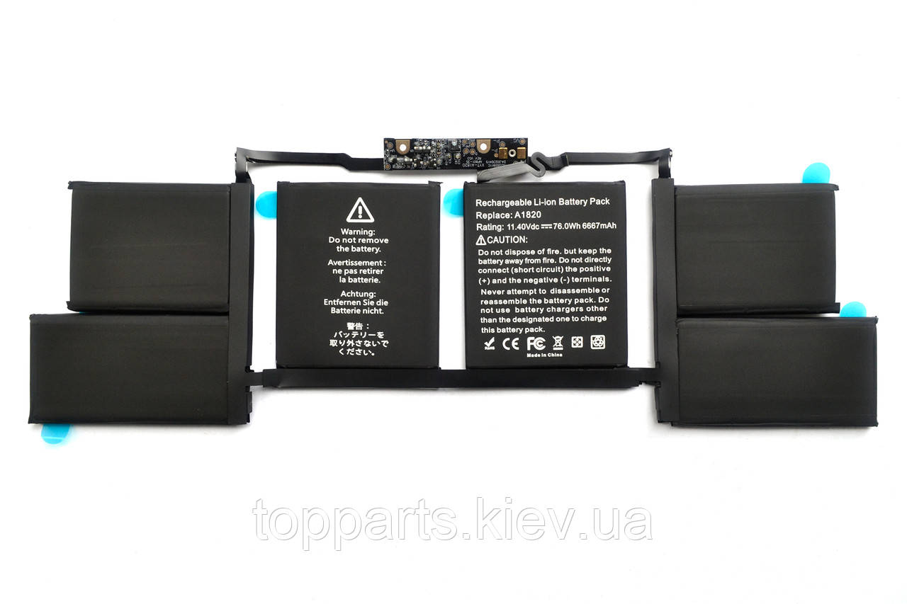 Батарея для ноутбука Apple A1820, 76Wh (6777mAh), 6cell, 11.4V, Li-Pol, чорна