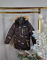 Куртка зимняя WKAS для мальчика 3-8 лет арт.1077,Оранжевый, Размер детской одежды (по росту) 122